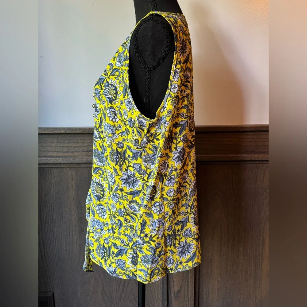 MICHAEL Michael Kors - Floral Yellow Sleeveless lightweight flowy Top - Picture 5 of 9